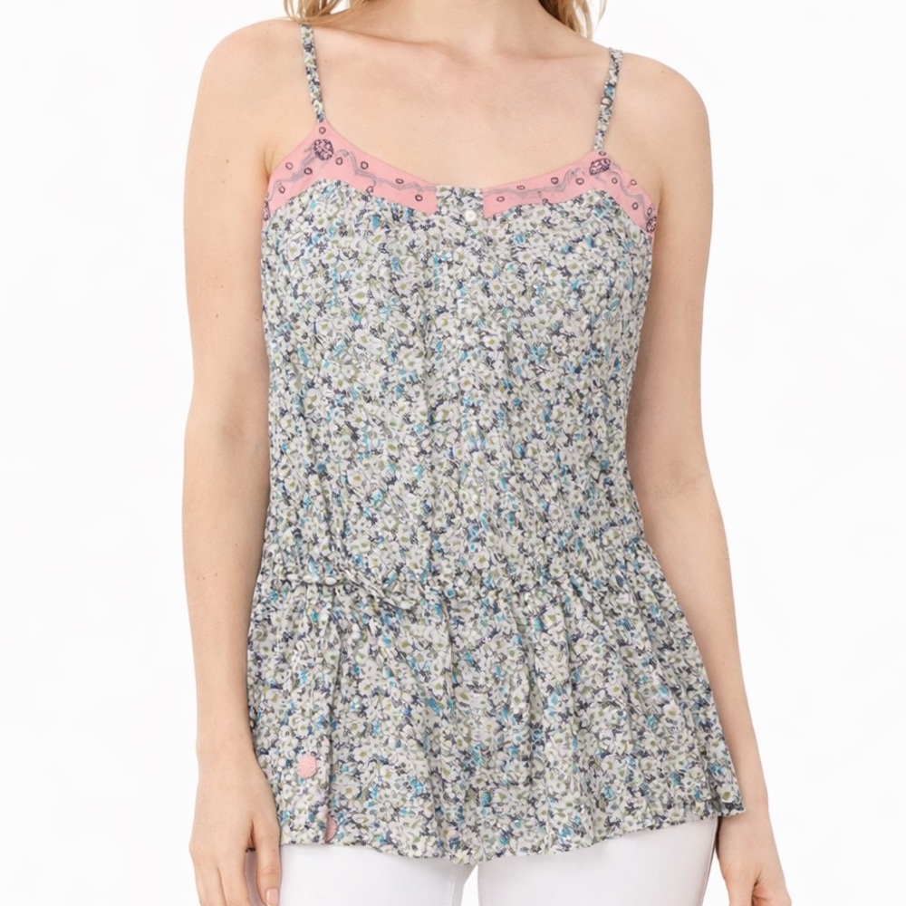 Da-Nang Into the Wildflower Floral Woven Cami Tank Smocked Back Tie Waist